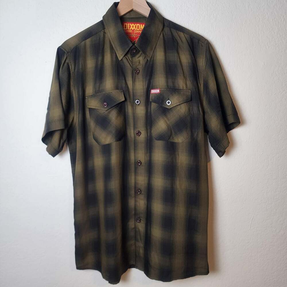 Dixxon Flannel Shirt Mens Medium Green Plaid The Corps D-Tech Short Sleeve